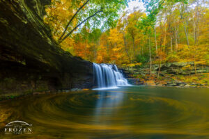 A waterfall in the middle of a forest.