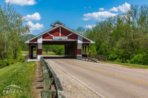 A recently constructed Ohio covered bridge where its modern architecture supports vehicles and pedestrians