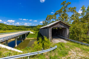 The North Pole Covered Bridge lies in Brown County Ohio and basks in the sun under beautiful skies on a summer day