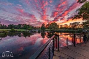 Colorful sunset over Cox Arboretum where pink stratocumulus clouds form intriguing leading lines to the western sky