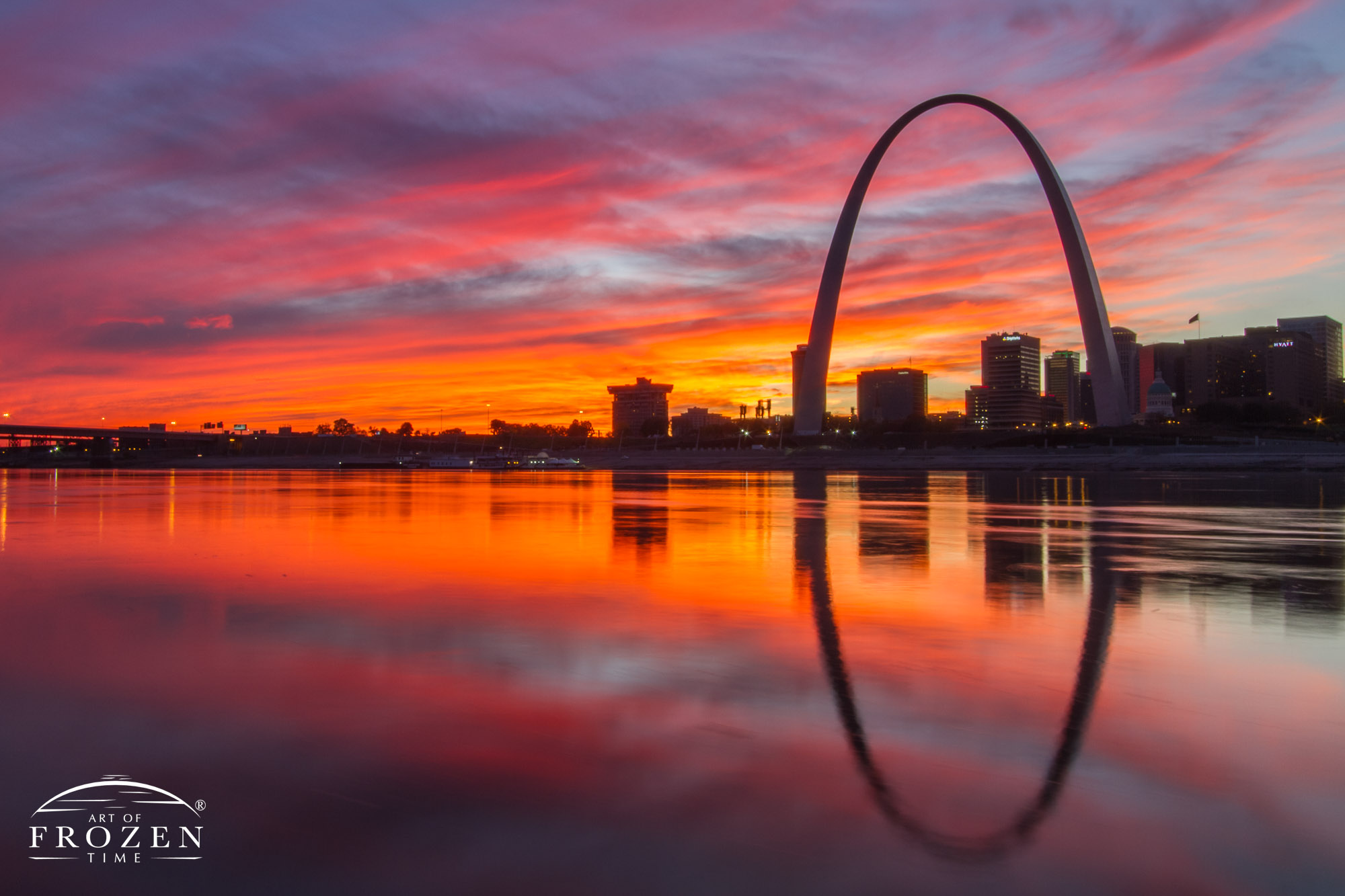 The St Louis Skyline appear to be on fire following an unusually colorful sunset thanks to the remnants of Hurricane Patricia