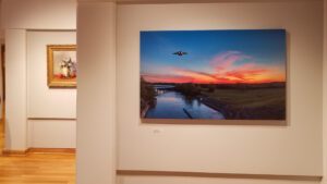 My large canvas print depicting a C-17 on final approach to Wright Patterson AFB during a colorful twilight