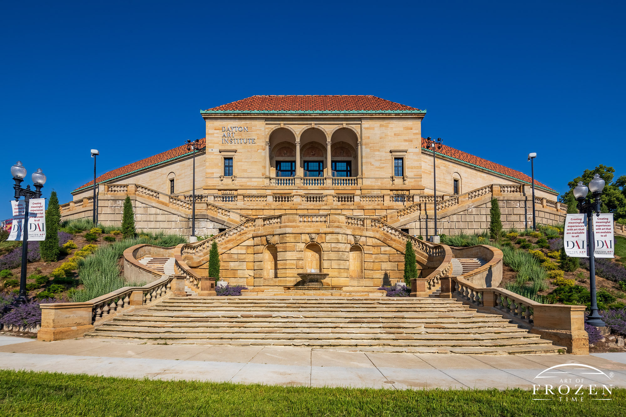 The refurbished Dayton Art Institute Grand Staircase basking in sunshine on a pretty June day.