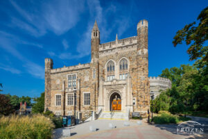 The Linderman Library on Lehigh University offers many intriguing views such as this façade view which houses stonework that takes visitors many minutes to understand.