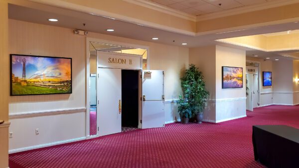 Dayton Hospitality Art installed at the Mandalay Banquet Center featuring iconic landscapes from Dayton Ohio