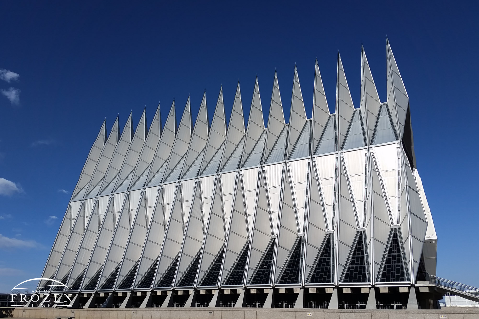 The Air Force Academy Chapel under the blue skies of Colorado Springs