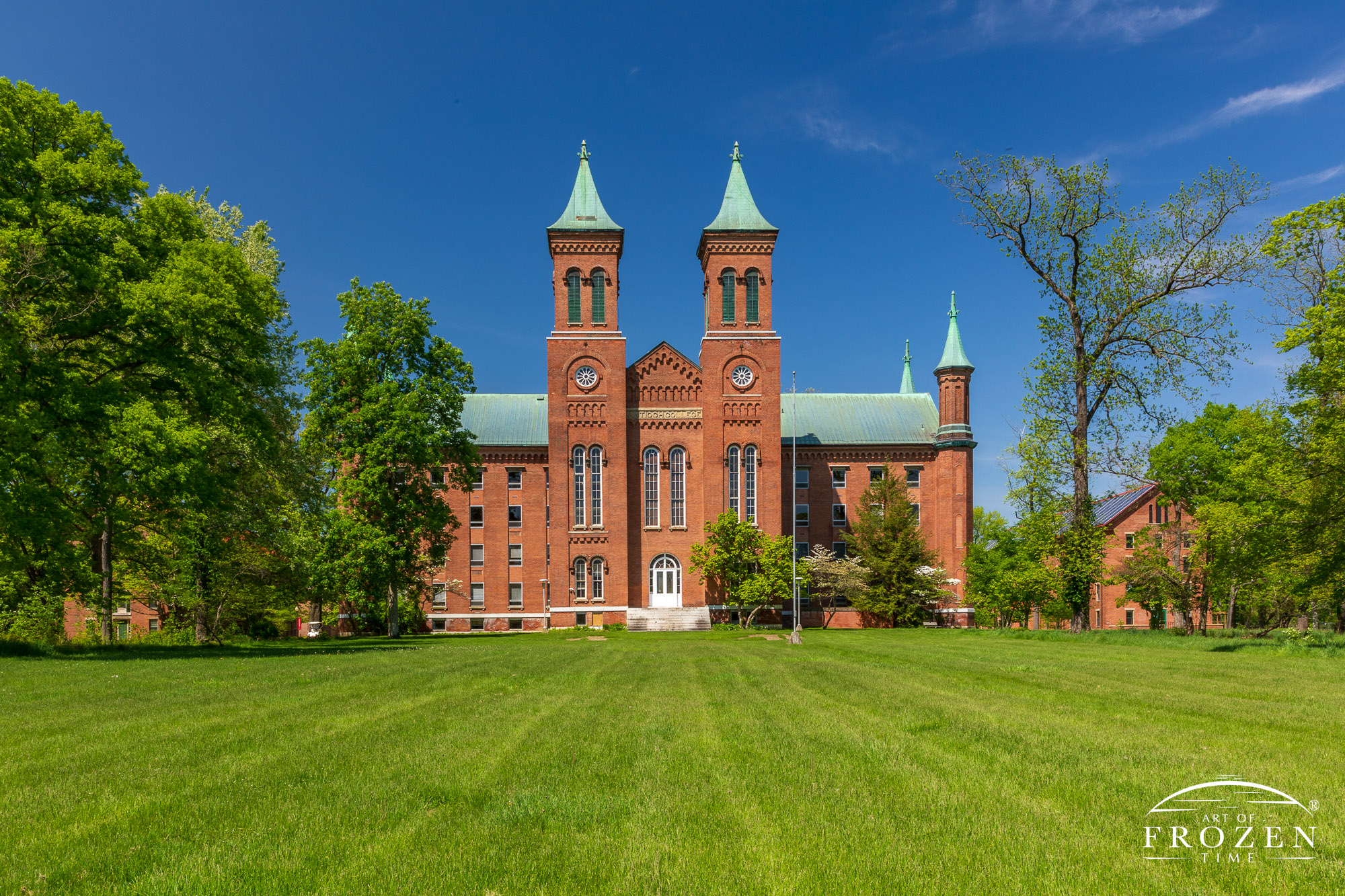 The history of Antioch College and Yellow Springs Ohio will always be interwined, but on this spring day Antioch Hall stretches into the blue skies over Greene County