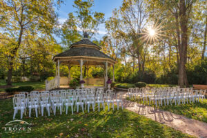A fall morning over Benham’s Grove gazebo as the golden light shines through the yellowing leaves