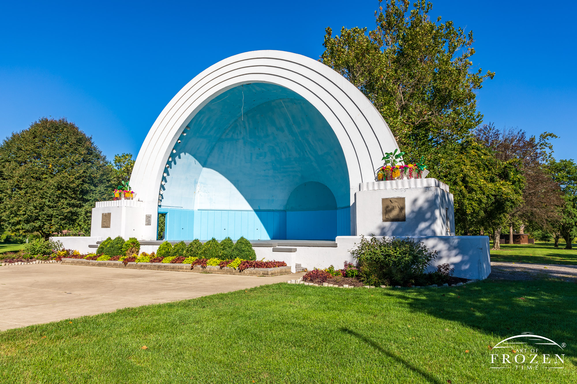 Dayton Ohio’s historical band shell stands proudly in Island MetroPark on this pretty day over the Miami Valley
