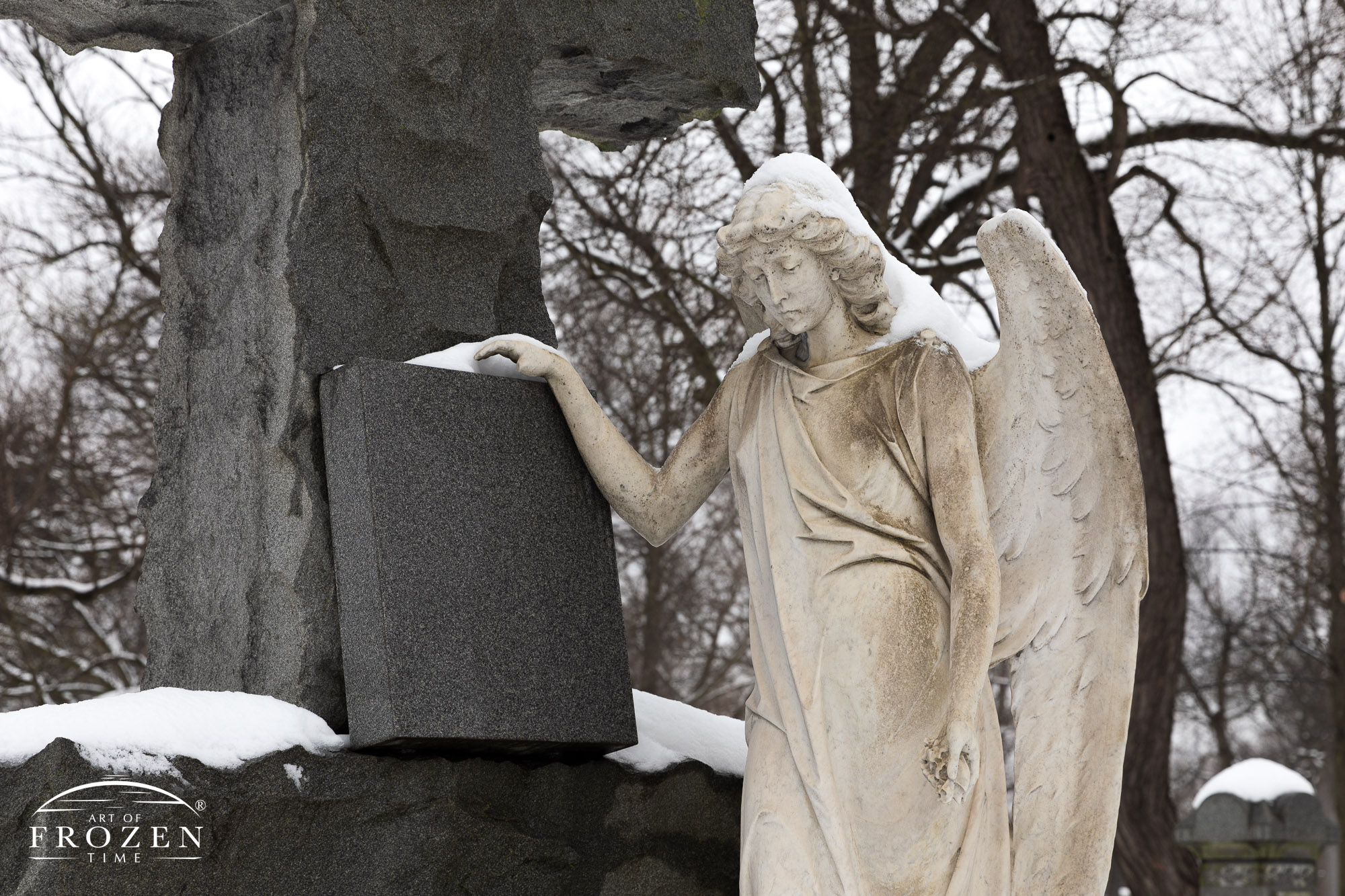 A recent snow blanketed Woodland Cemetery and the McMillen Angle enriching the already contemplative scene