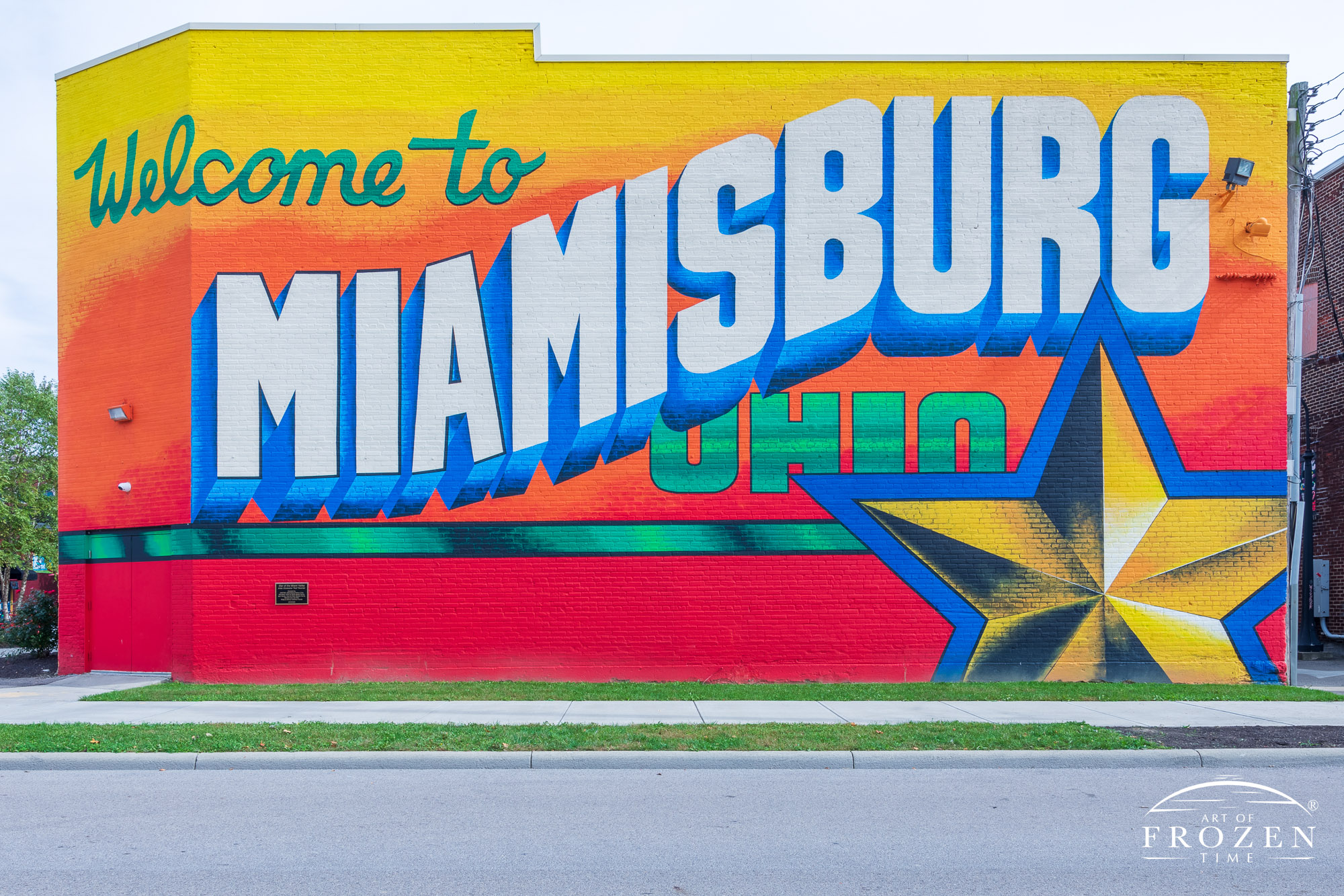 A brightly colored Welcome to Miamisburg Ohio mural