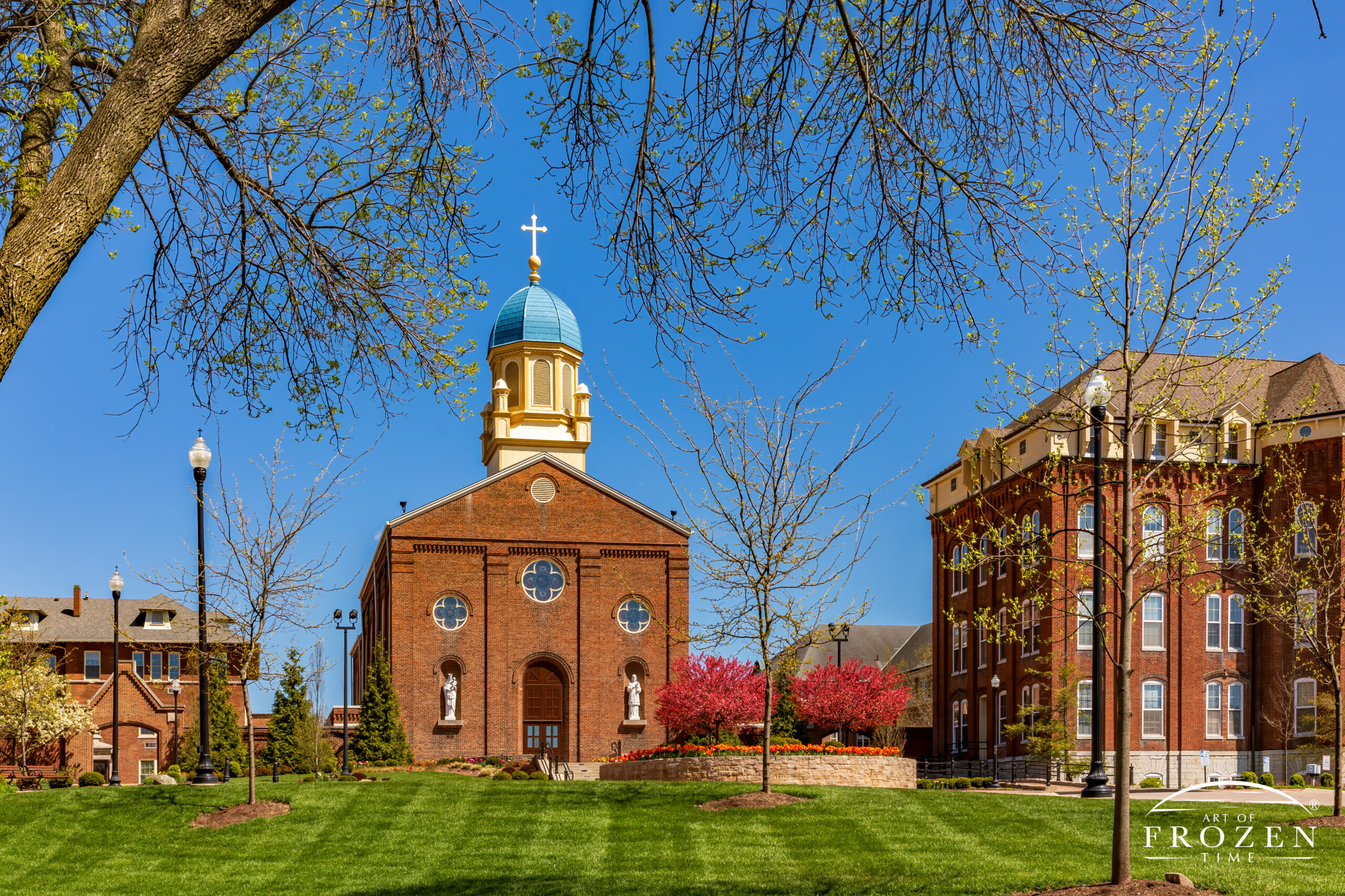 Springtime view of the University of Dayton’s Chapel of the Immaculate Conception