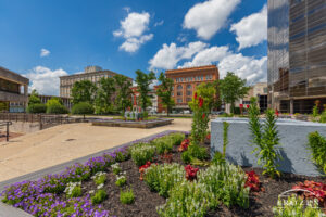 City Hall Plaza planters and benches make for inviting spots for visitors to Springfield Ohio