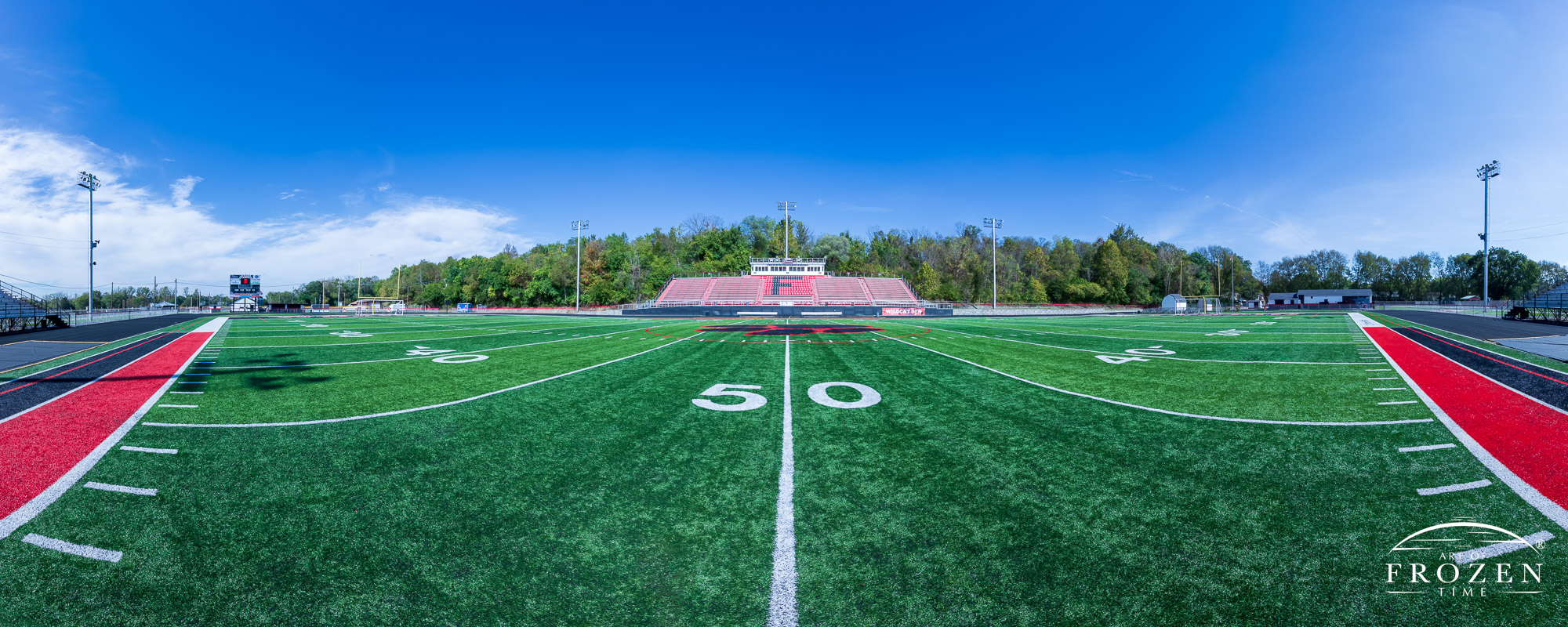 A panorama view of the Franklin High School’s Wildcat stadium from the 50 yard line looking towards the home side bleachers