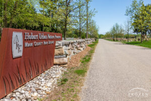 View of the Hobart Urban Nature Preserve Entrance at 1400 Tyrone Road where the park entrance leads the eye towards the horizon into the park