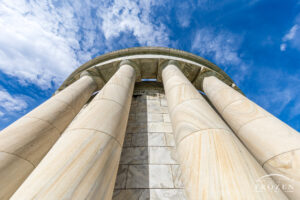 A view of Doric Columns looking skyward which surround Warren G. Harding's Memorial