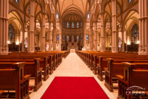 Interior panoramic image from the back of the voluminous St Paul Cathedral, Pittsburgh Pennsylvania looking towards the alter