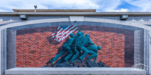 A mural of WWII US Marines raising a flag during the battle of Iwo Jima