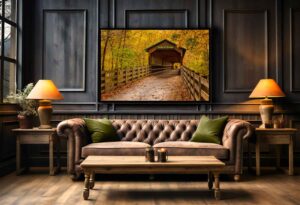 Knox County Ohio Fine Art Photography print featuring the Bridge of Dreams Covered Bridge in a virtual room.