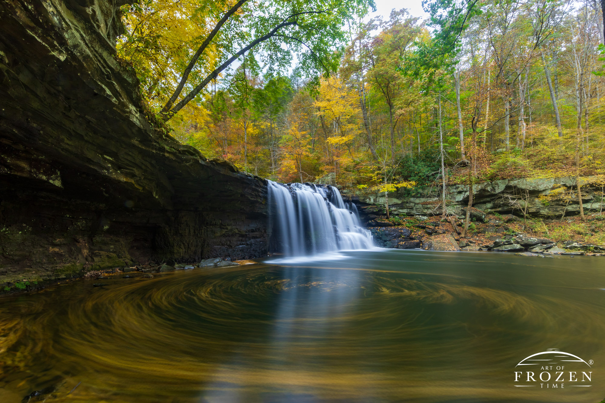 Fine art photography of a Mercer County West Virginia waterfall called Brush Creek on a mid-fall afternoon.