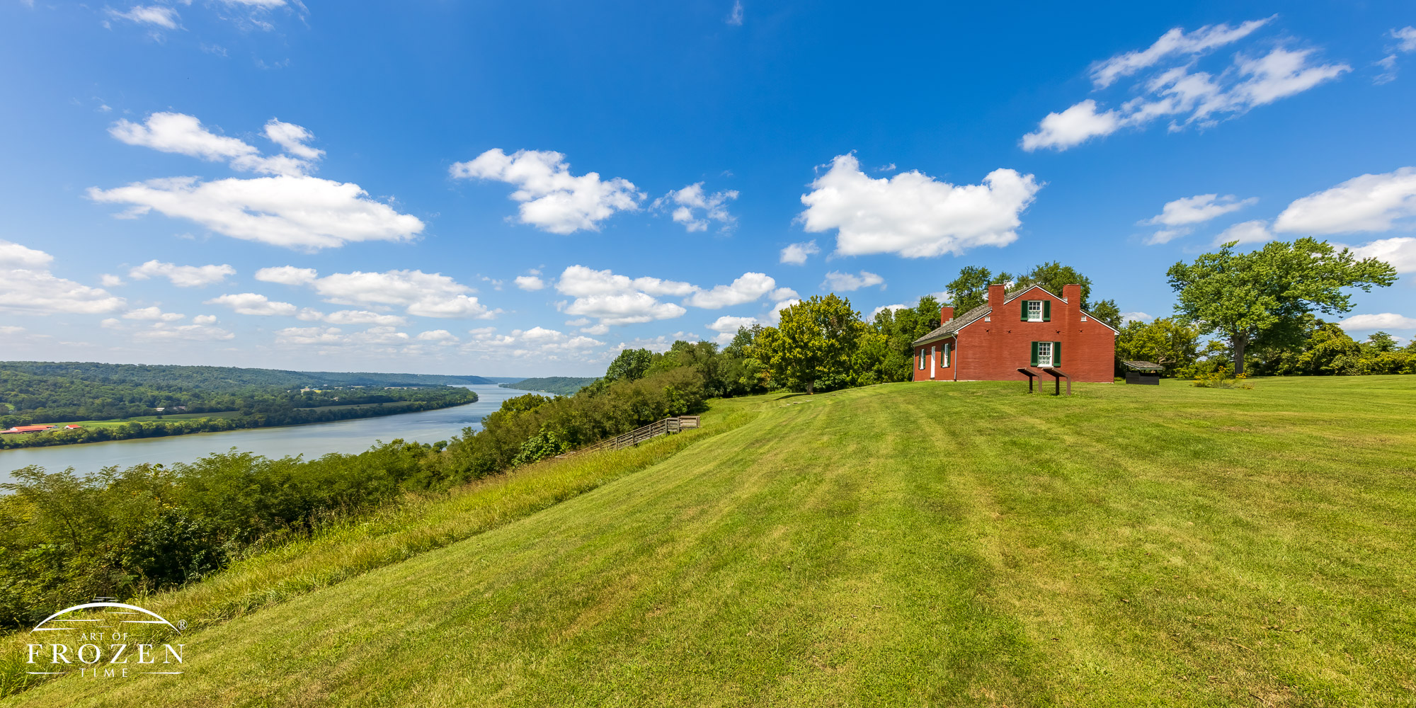 A view from the South of John Rankin’s House, Ripley, Ohio as it sits along the Ohio River on a summer day