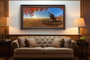 An AI room visualization featuring my fine art print of North Carolina State Monument at Gettysburg National Military Park