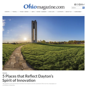 My Dayton Fine Art Photography of Early Spring Over Deeds Carillon Panorama No. 2 featured in Ohio Magazine's April & May 2024 Issue.