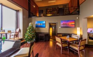 An interior view of the Dayton Club where management wanted large canvas artwork that celebrated the pretty Dayton Skyline from the best view in the Miami Valley