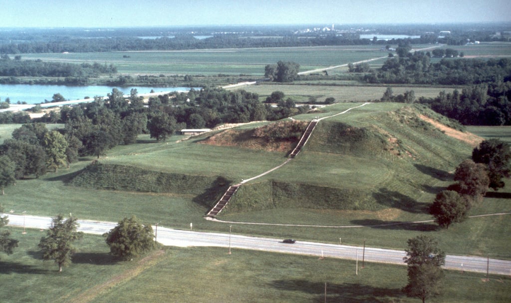 An aerial View of Monks Mound in Cahokia Mounds State Historic Site